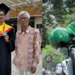 Baskoro masih berpakaian wisuda diapit kedua orangtuanya, seusai penamatan di STIE Jayakarta, Jakarta 8 November 2023. (Foto: @baskorooo)